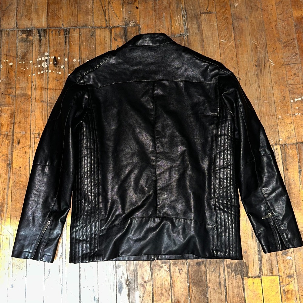American Breed Leather Jacket Women Large Black Faux Fur Lined Slim Fit Full Zip - Picture 2 of 10
